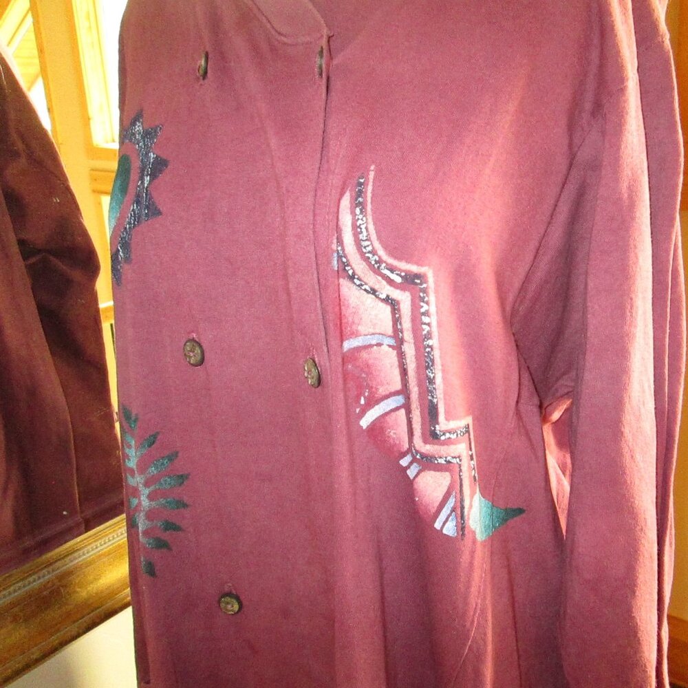Steel Pony Long Purple Button-Down Dress with Brown Steel Pony Jacket - Picture 12 of 15
